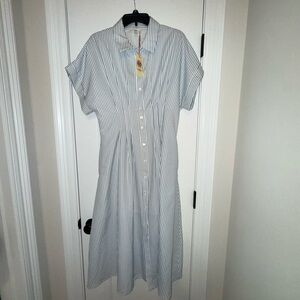 Entro Blue and White Striped Maxi Dress